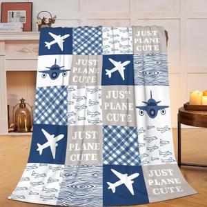 Airplane Blanket Super Soft Warm Fluffy Fleece Flannel Just Plane Cute Throw Blanket Cozy Fuzzy Plush Stuff Bedding Blankets Gifts for Women Kids Boys Girls Adults 50"X40"