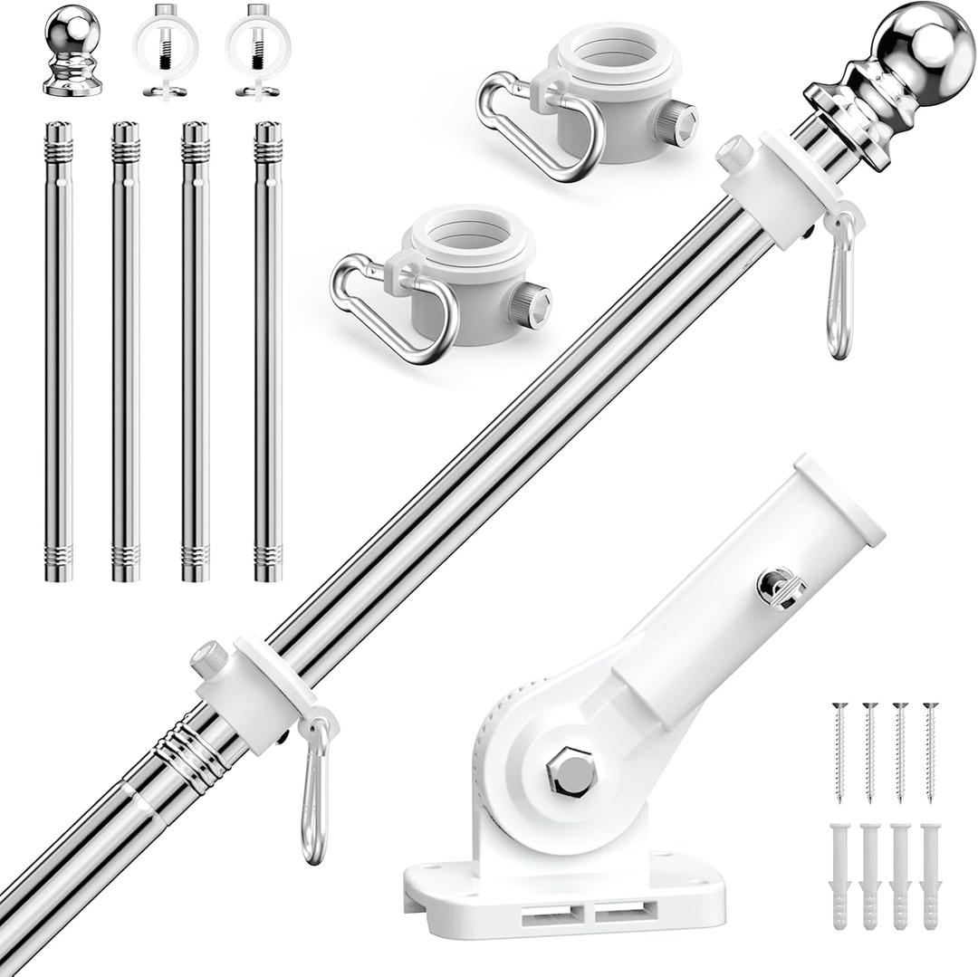 ZHULI 5 FT Flag Pole for Outside House, Flag Pole Kit with 180 Multi-Position Bracket Holder, Rustproof Stainless Steel Flagpole with Tangle Free Spinning Flag Rings, for Outdoor Porch Residential