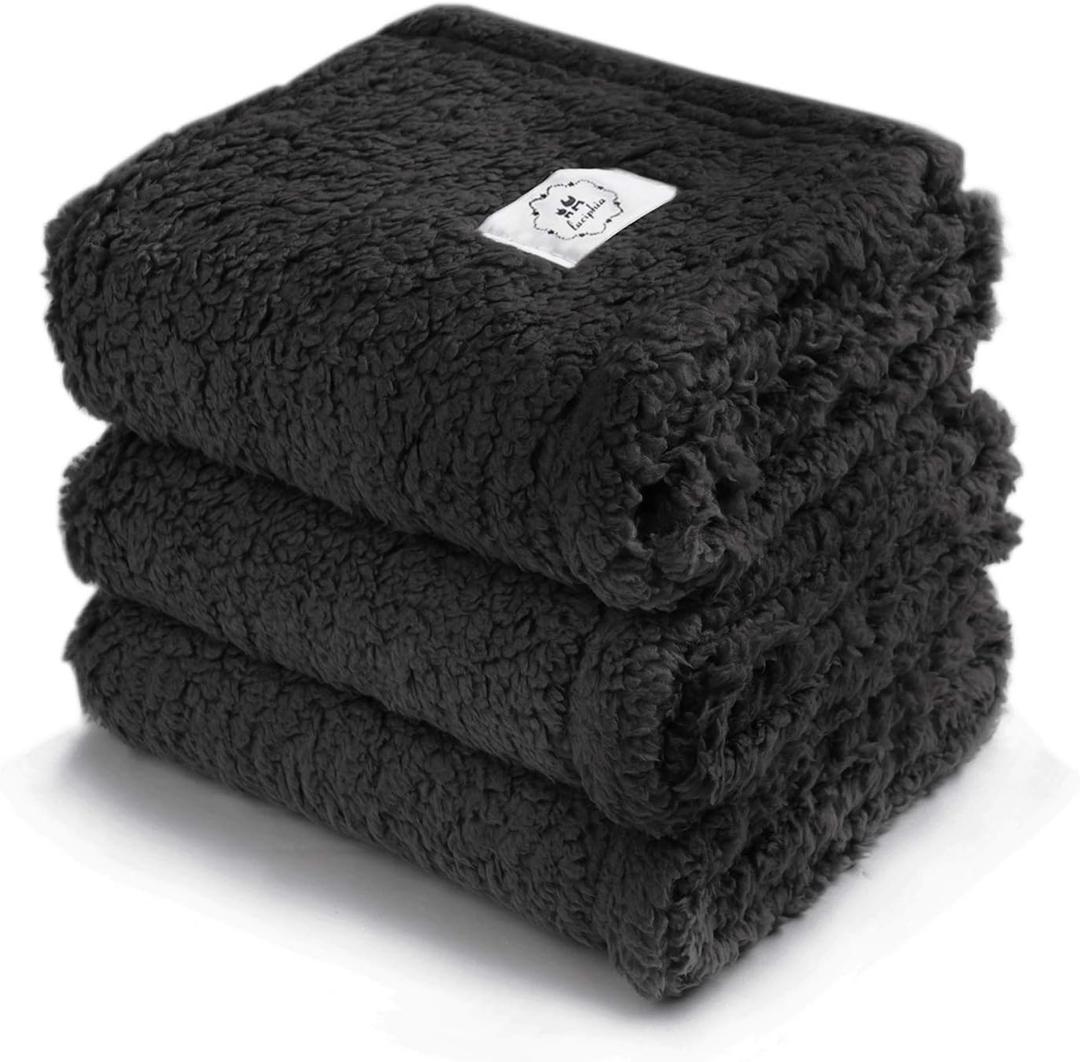 1 Pack 3 Calming Blankets Fluffy Premium Fleece Pet Blanket Soft Sherpa Throw for Dog Puppy Cat Black Small (23x16'')