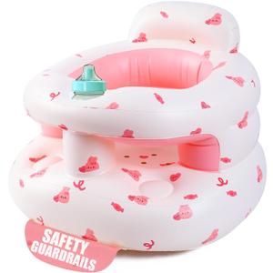 Upgraded Inflatable Baby Seat for Babies 3-36 Months, Inflatable Baby Chair Sit Me Up Floor Seat for Baby, Back Support Baby Seats for Infants for Sitting Up with Built in Air Pump (Pink Bunny)