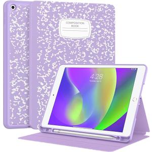 Supveco Case for iPad 9th/8th/7th Generation 10.2 inch (2021/2020/2019 Model) with Pencil Holder, Premium Folio Stand Case with Auto Wake/Sleep,Soft TPU Back Shell Cover for iPad 10.2 Inch-Lilac