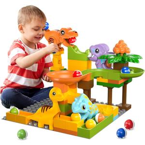 Airkid Marble Runs for Kids 4-8,Marble Run for Kids Ages 3-5 with Dinosaur Building Blocks,Dinosaur Toys,STEM Building Toys with 4 Marble Track Compatible with Major Brands