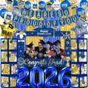 Blue and Gold Graduation Decorations 2026 With Light Balloon Boxes With Letters We Are So Proud Of You Banner Graduation Decorations Gold and Blue Class Of 2026 Decorations