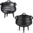 Bruntmor Pre-Seasoned Cast Iron Pot with Lid, 8 Quarts - African Potjie Pot with Domed Lid Bundle with Bruntmor Pre-Seasoned Cast Iron Pot with Lid, 10 Quarts - African Potjie Pot with Domed Lid