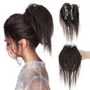 Short Claw Clip Ponytail Extension, Messy Bun Hair Piece, 100% Real Human Hair, 6 Inch, #1B Natural Black