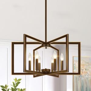6-Light Modern Brown Chandelier, Geometric Dining Room Light Fixture Industrial Pendant Lights Kitchen Island, Hanging Metal Farmhouse Chandelier for Dining Room Entryway Foyer (Oil-Rubbed Bronze)