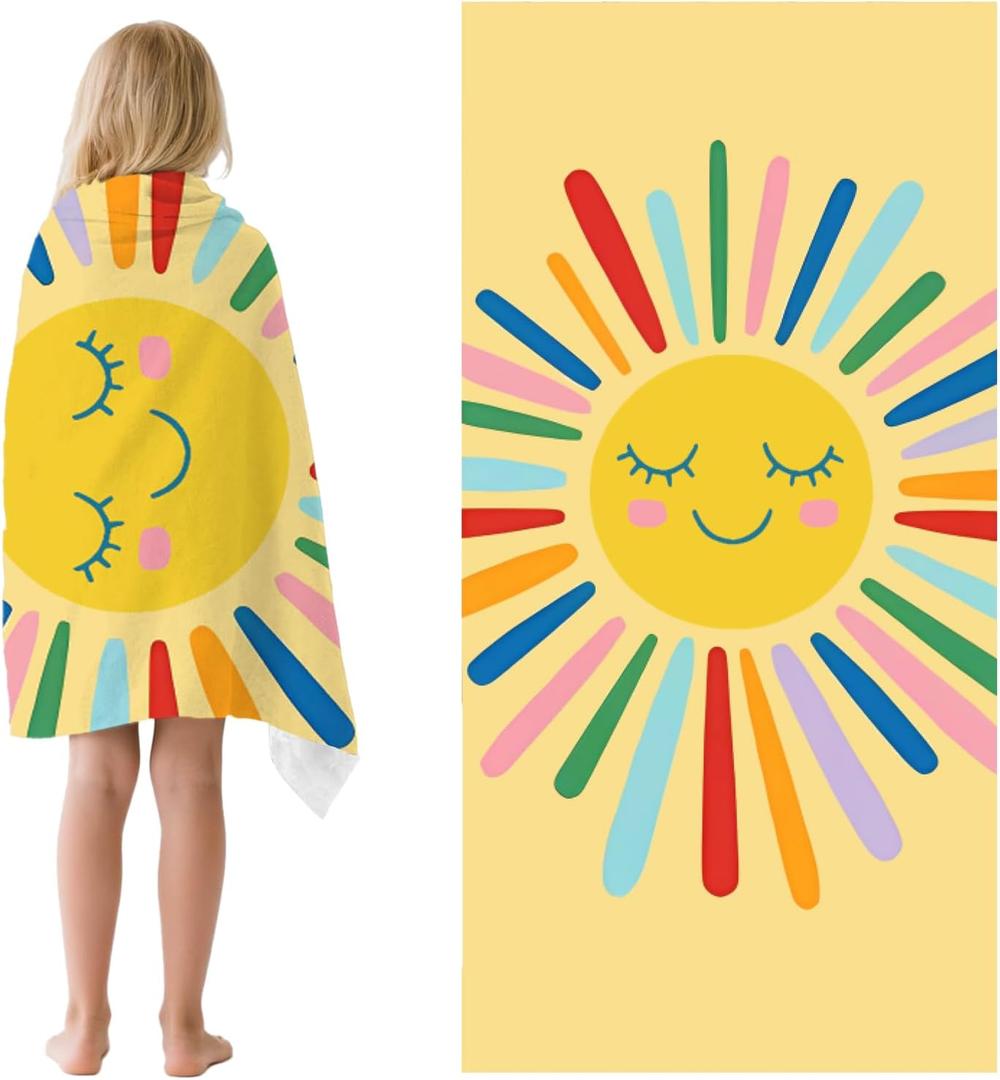 Sun Beach Towel for Kid 30 X 60 Inch Cute Coloful Sun Microfiber Pool Towel Absorbent Quick Dry Beach Towel Sand Free Blanket for Boys Girls Summer Pool Party Supplie Bath Sport Travel for Kids Gift