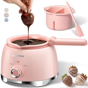 LUSHYUM Chocolate Melting Pot Candy Melts Melter with 2 Insert Pots and Spatula, 4 Cups Capacity Warmer Machine, Ideal Dipping Tool Kitchen Supplies for Making Cake Pop Covered Strawberries Fondue, Pink