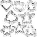 15Pcs Christmas Cookie Cutters-Holiday Cookie Cutters-430 Stainless Steel Biscuit Cutter for Baking-Gingerbread Man, Snowflake, Christmas Tree, Round, Star