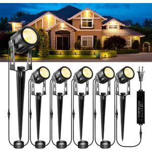 ECOWHO Low Voltage Landscape Lighting, 12V Outdoor Landscape Lights LED Spot Lights Plug-in IP65 Waterproof Garden Lights for House Yard Path (Extendable to 8 or 10 Lights, 6 Pack, 69ft, Warm White)