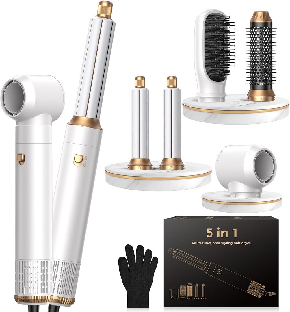 5 in 1 Hair Dryer Brush Set,Professional Negative Ionic Hot Air Styler, Air Curling Wrap Styler,Detachable Blow Dryer Brush With Auto Wrap Curlers,Hair Styling Tools For Straight/Curl/Drying/Smoothing