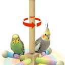 Pawfly 360 Rotating Bird Perch Toy, Interactive Spinning Bird Stand Parrot Perch, Natural Wooden Chew Toy for Small Birds, Cockatiel Toy, Parakeet Toy, Bird Toys for Parakeets, Bird Cage Accessories