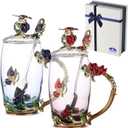 BTaT- Fancy Tea Cups with Lids, Pack of 2, Glass Tea Cup Gift, Gifts for Women, Blown Glass, TeaCup,