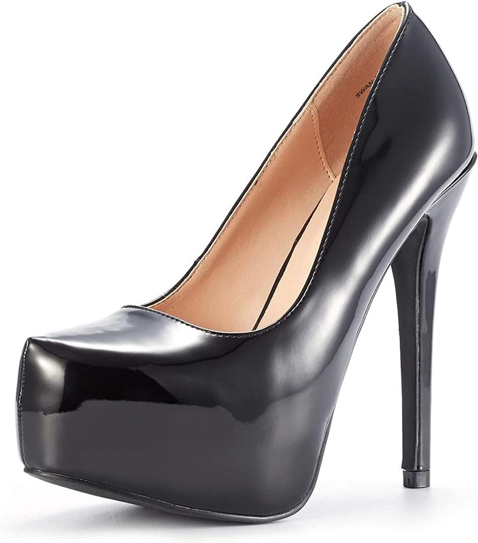 DREAM PAIRS Women's Swan-30 High Heel Platform Dress Pump Shoes (5, Black Pat)