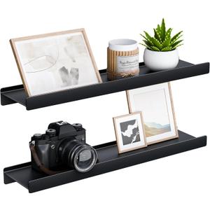 Floating Shelves for Wall, Wall Mounted Shelves with Lip for Storage, Metal Display Shelves for Home Decor, Kitchen/Living Room/Bedroom/Bathroom Shelf, Black 20 inch 2 Pack