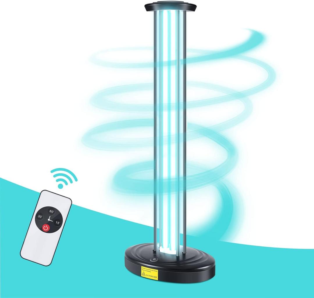 100W UV Light with Ozone, 3-Gear Timer & Remote Control, Home Purification Device, Dust Mite & Mold Eliminator, Bed Bug Remover for Bathroom, Bedroom, Basement