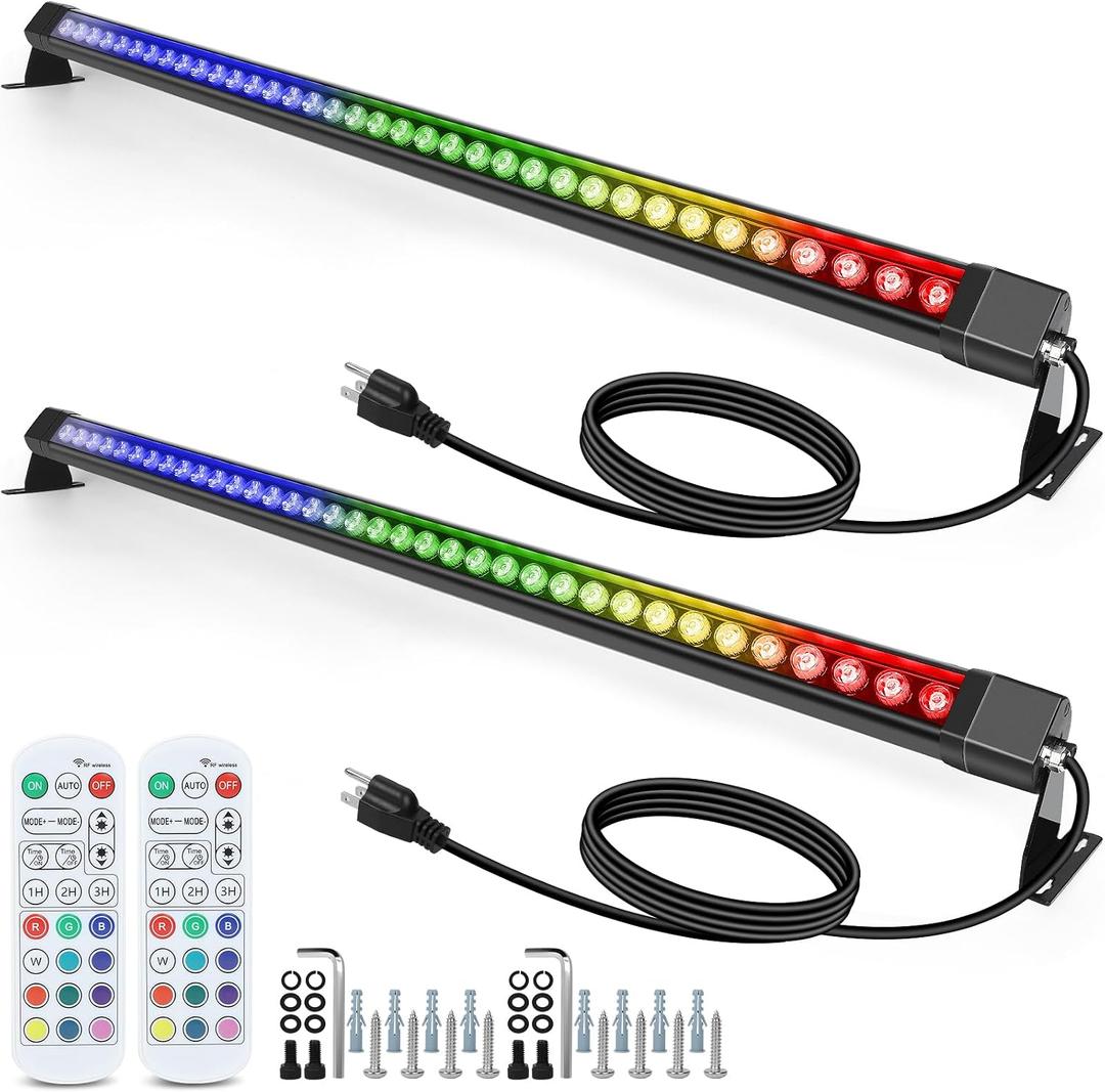 HNRLOY RGB Wall Washer Light with Bar 2Pack, 72W LED RGB Color Changing Landscape Wall Wash Lights, 4FT 120V Dimmable Stage Wash Light Bar for Hotel,Building,Commercial Garden Lighting