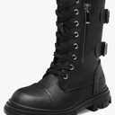 DREAM PAIRS Girls Combat Boots Side Zipper Ankle Booties Big Kid 4