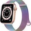 MARGE PLUS Compatible with Apple Watch Band Series 10, Ultra 2, SE, Ultra 9 8 7 6 5 4 Women and Men, Stainless Steel Mesh Loop Magnetic Clasp Replacement for iWatch Bands 38mm 40mm 41mm 42mm Rainbow