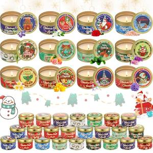 MTLEE 24 Pcs Christmas Candles Bulk 2 oz Christmas Scented Candles Gifts Soy Wax Tins with 12 Fragrances for Women Mom Holiday Aromatherapy (Gold)