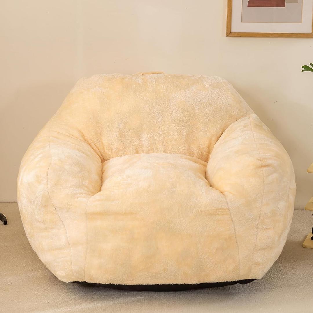 Bean Bag Sofa Chair for Adults, Beanbag Couch for Reading, Gaming, Relaxing, Soft and Durable Cover Lazy Sofa, Ivory