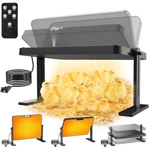 Chicken Brooder, 200W 16x12in Large Chick Heat Plate with Adjustable Temp(86~194) & 12H Timer & Height & Angle & Remote Control for Coops Poultry, Anti-Scald Brooder Heater for 30 Chicks (Black)