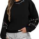 Christmas Sweatshirt Women Christmas Light Sweatshirts Merry And Bright Xmas Long Sleeve Shirts Crewneck Pullover Tops (Black, S)