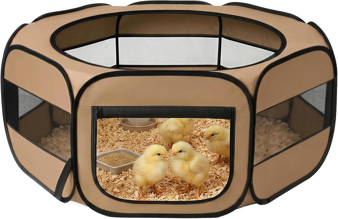 UWE Extra Large Small Animal Playpen, XL Portable Pet Playpen for Rabbit, Kitten, Guinea Pig, Hamster, Puppy – Waterproof Foldable Mesh Tent with Zipper Cover, Indoor Outdoor Use, Brow