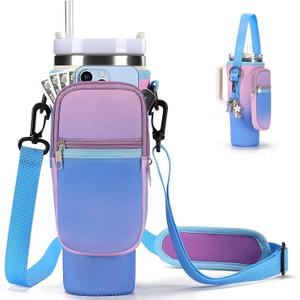 GOEWY Water Bottle Carrier Bag for Stanley 40/30 oz Tumbler with Phone Pocket Neoprene Water Bottle Holder with Shoulder & Handheld Strap Stanley Cup Accessories