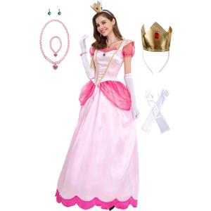 Princess Peach Costume Adult Super Borthers Costume Women With Accessories Pink Medium