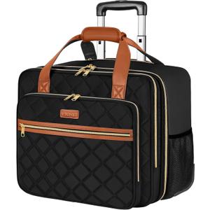 Ytonet Rolling Laptop Bag, 17.3 Inch Rolling Briefcase for Women, Water Resistant Computer Bag with Wheels for Work Travel College Business Overnight Wife Mom Teacher, Black Brown, Large