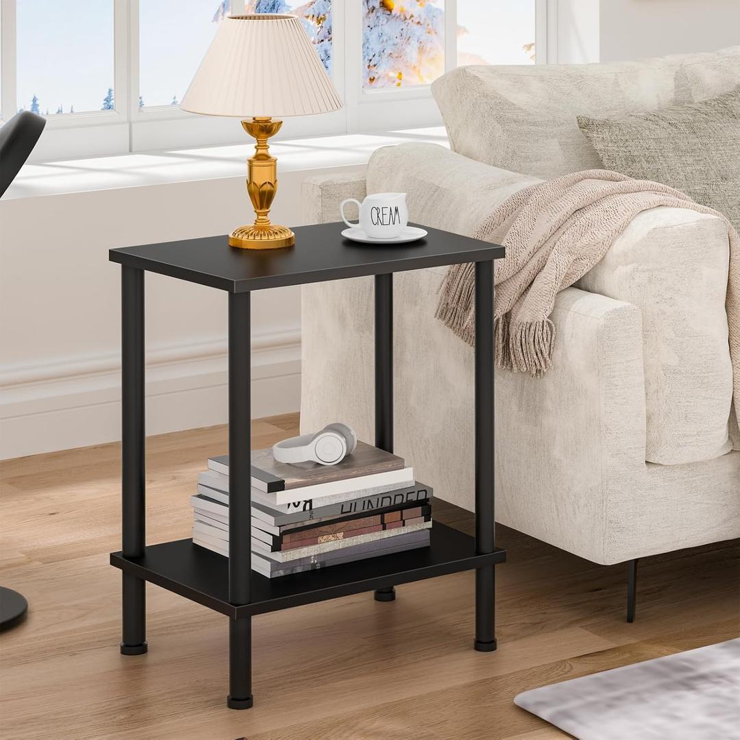 End Table,Small Side Table,2-Tier Nightstand with Storage Shelf,Sofa Bedside Table for Small Spaces in Living Room,Bedroom, Office,Stable Frame,Easy Assembly,Black