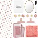 Newtay 14 Pcs Locker Accessories Kit Magnetic Locker Organizer Decorations with Wallpaper, Mirror, Whiteboard, Dry Erase Pen, Rug, Pen Holder, Clips, Magnets for School Dorm Office Gym(Daisy)