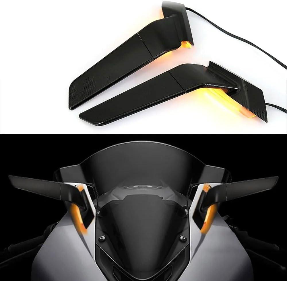Compatible with BMW S1000RR (2019-2023 2024 2025) Motorcycle Rearview Wing Mirrors with LED Turn Signal Light Adjustable Rotating Side Mirrors with Light Fits for BMW S1000RR 2019-2023