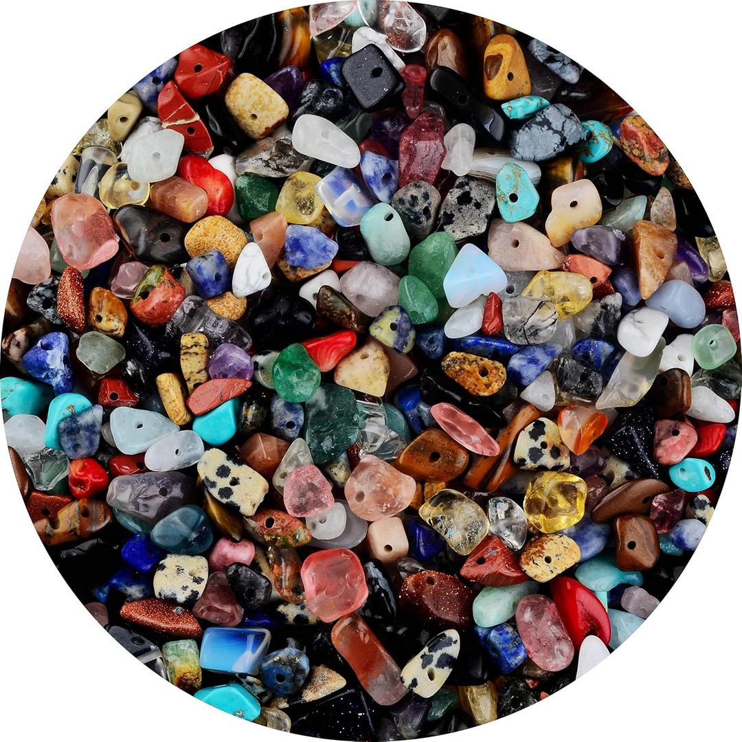 Natural Chip Stone Beads Multicolor 5-8mm About 400 Pieces Irregular Gemstones Healing Crystal Loose Rocks Bead Hole Drilled DIY for Bracelet Jewelry Making Crafting (5-8mm, Multicolor)