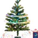 2FT Musical Rotating Prelit Small Christmas Tree, Artificial Tabletop Christmas Tree with 50 LED Lights, CE Certified, Battery or USB Cable Operated, Timer, Xmas Tree for Holiday Decoration, Green