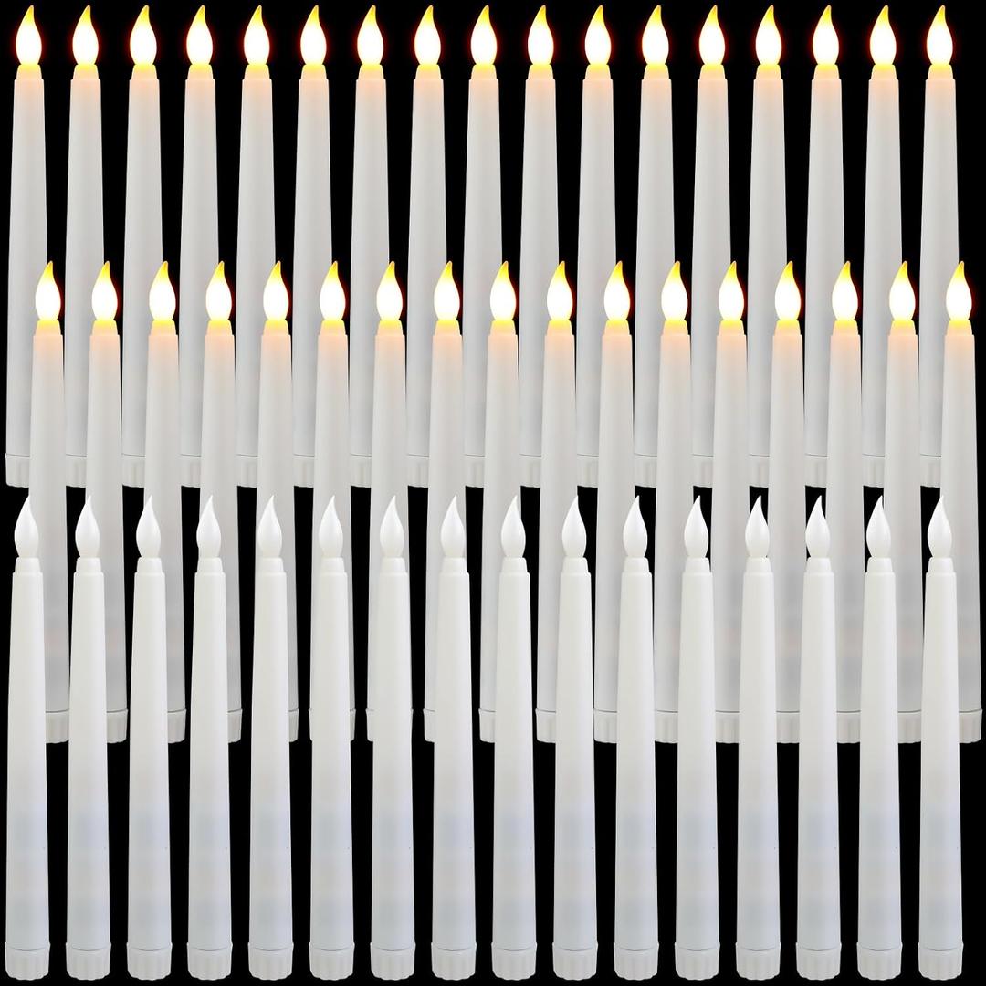Baquler 50 Pcs 8.5 Inch LED Flameless Taper Candles Bulk Battery Operated Taper Candles Flickering Candlesticks for Wedding Church Valentines Day Table Decoration