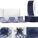 HUIHUANG Organza Ribbon 1 inch Navy Blue Sheer Chiffon Ribbon for Gift Wrapping Cake Decor Wedding Invitations Floral Bouquet Gift Basket Bows DIY Crafts - 2 Rolls x 50 Yds Each Roll, 100 Yds Total