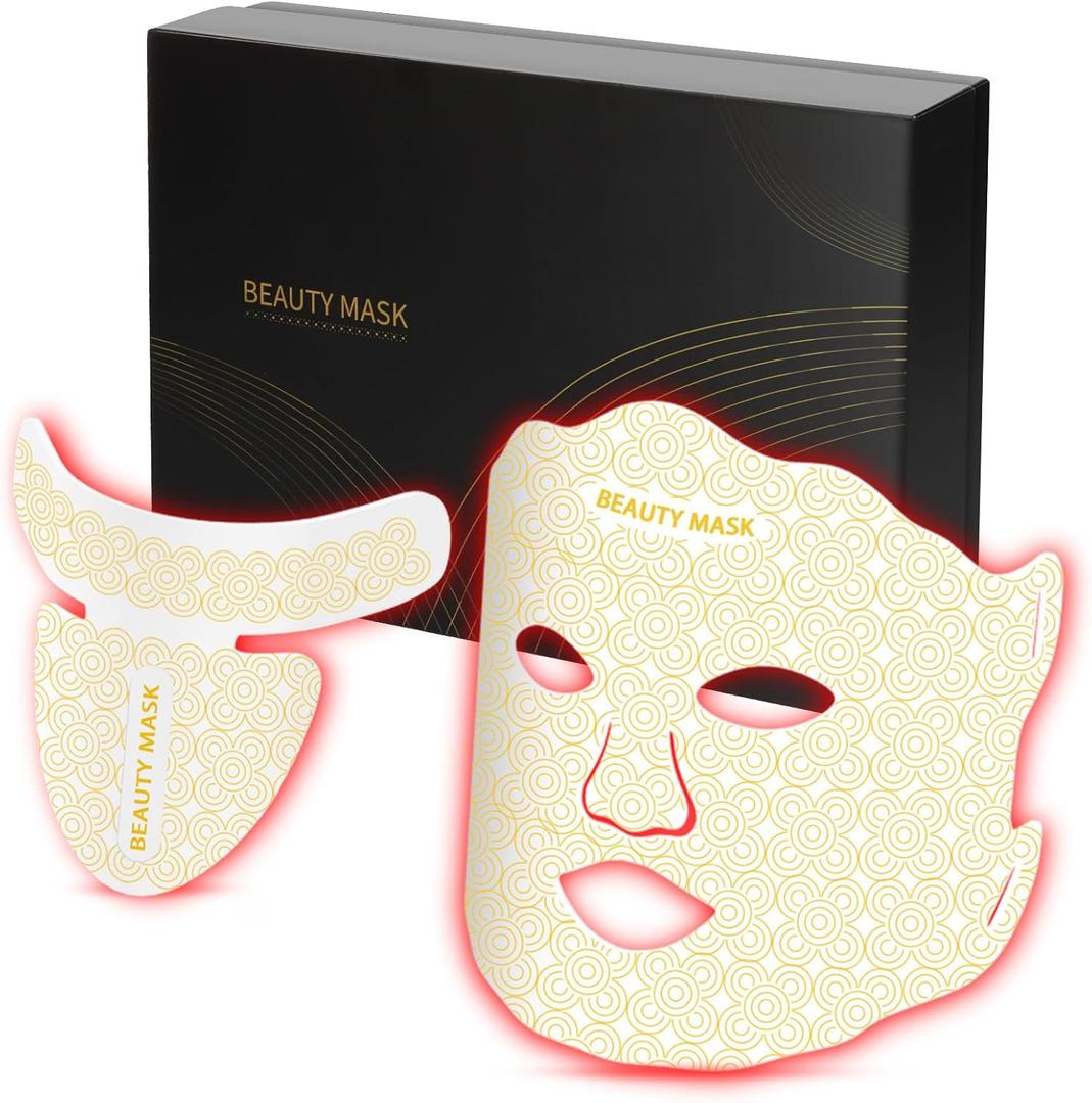 Red Light Therapy for Face with 7 Colors & 3-Level Brightness, Led Face Mask Light Therapy Set, Near Infrared Red Light Therapy for Face and Neck, Portable Rechargeable Design at Home, White
