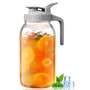 OneDream Glass Pitcher with Lid, 64 oz Large Mason Jar Wide Mouth, Sun Tea Glass Jar for Outside, Iced Tea Pitcher for Cold Beverages, Breast Milk, and Home Entertaining
