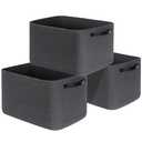 MINTWOOD Design 3-Pack Decorative Woven Storage Baskets for Shelves, Cube Bin Box for Organizing Books, Shoes, Dog Toys, Pantry Closet and Living Room Organizer, Charcoal / Black