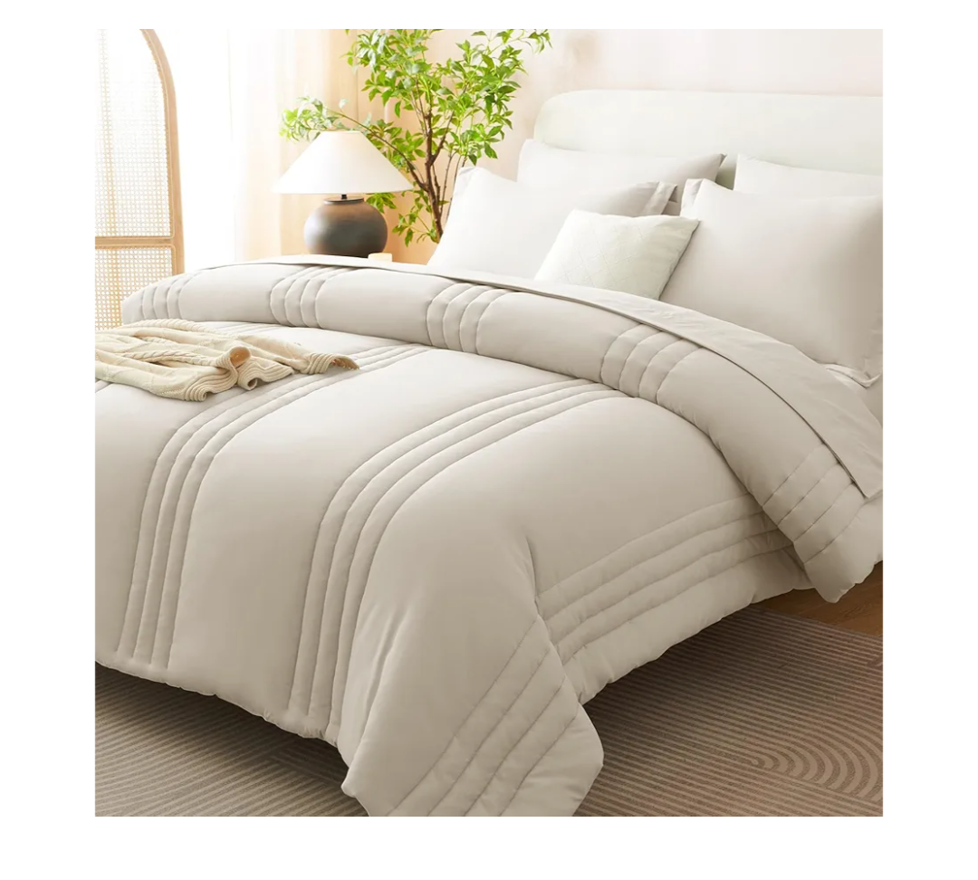 CozyLux Queen Comforter Set - 7 Pieces Bed in a Bag Beige Comforters Queen Size Bed Set, Soft Bedding Set with All Seasons Comforter, Sheets, Pillowcases & Shams