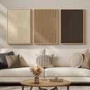 3D Textured Framed Boho Neutral Abstract Wall Art, 3 Piece Modern Minimalist Paintings Artwork for Walls, Brown Beige Tan Geometric Pictures for Living Room Dining Bedroom Office Wall Decor 16x24 In