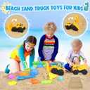 FHOZGECY Beach Toys, Sand Toys for Kids Boys and Girls with 2 Construction Vehicle, 2 Collapsible Bucket, Sand Castle Building Kit, Sand Molds, Mesh Bag, Outdoor Toys for Kids Ages 4-8, Medium