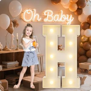 HXWEIYE Big Light Up Letters H3FT Large Marquee Letters with lights, Mosaic Balloon Frame, Giant Baby Letter for baby shower Birthday Graduation Engagement Party Wedding Christmas Decor (Warm White)