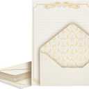 Paper Junkie Letter Paper & Envelopes Set - 60 Sheets (7.2 x 10.2 In) & 30 Ivory Envelopes (4 x 7.7 in), Gold Border, 100 GSM - Vintage Lined Stationery for Love Letters & Invitations