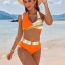 AI'MAGE Women's High Waisted Bikini Sets Tummy Control Swimsuits 2026 Two Piece Bathing Suits Color Block Halter Swim Suits (Orange, L)