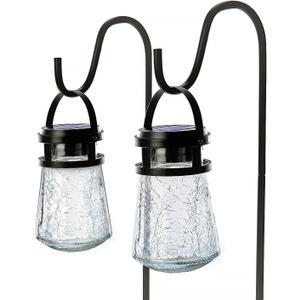Home Zone Security 2 Packs Solar Crackle Glass Solar Lanterns Light Hanging Outdoor Waterproof 10 Lumens 3000K Decorative Large Crackle Glass Garden LED Lights, No Wiring for Patio Backyard Garden