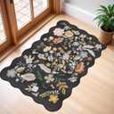 2x3 Rug Scalloped Runner for Entryway: Washable Non Slip Floral Bathroom Area Rug for Kitchen Floor Laundry Room - Small Soft Low-Pile Ultra Thin Throw Door Mat for Boho Chic Decor2x3Black