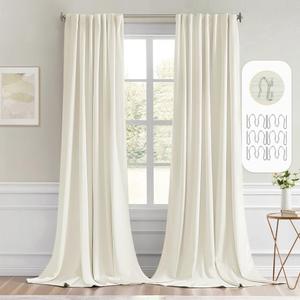 MIULEE Cream Back Tab Blackout Curtain 96 Inch Long 2 Panels Set for Bedroom, Rod Pocket/Pinch Pleat Thermal Insulated Living Room Darkening Pleated Light Blocking Floor to Ceiling Drape